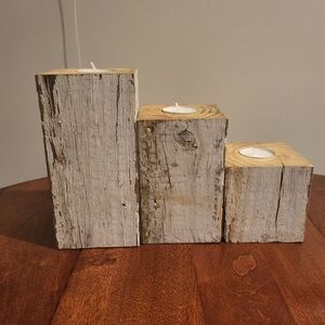 Wooden candle holder with candle
